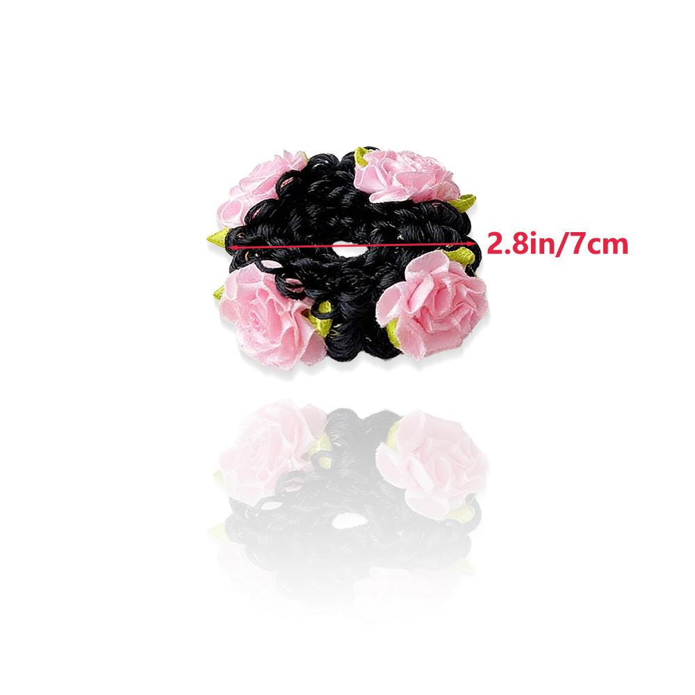 Aylhfo Girls' Spring 2pcs Colorful Flower Wig Scrunchies/Cute Bohemian Style Fabric Flower Wig Ponytail Hair Ties