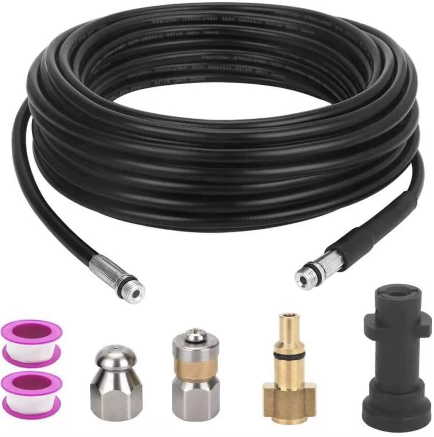 

YUET 20M Pressure Washer Drain Cleaning Hose Cleaner Set with Adapter, Hose-Free Sewer Injector, Rotating Nozzle, Replacement for Karcher Washers, Kär