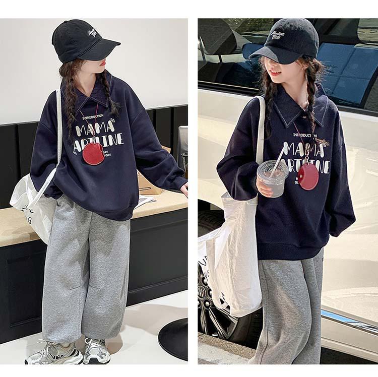 Herbst 2025 Mädchen-Sportbekleidung: Modisches Sweatshirt mit Buchstabenrevers und Hosen-Set