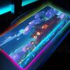 Tappetino per Tavolo da Gioco a LED Stile Anime e Paesaggio Montano Onirico Mouse Pad RGB con Colore Retroilluminato Tappetino per Tavolo Mouse Pad Antiscivolo in Gomma