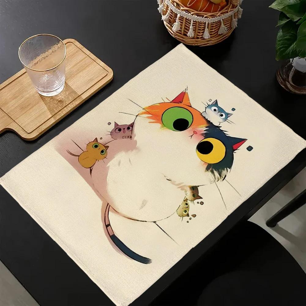 Cartoon cat Placemat 30X45cm Coasters Pads Bowl Cup Mat 30x45cm-4PC