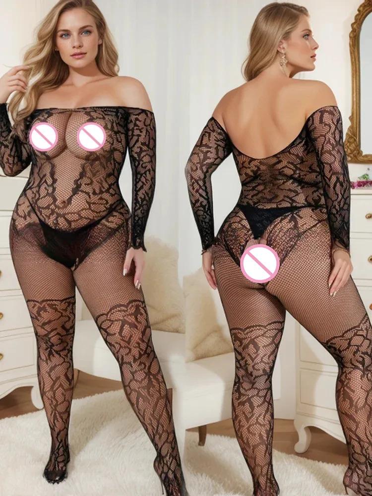 Erotic Lingerie Set Bodysuit Women Bodystocking Crotchless Black Transparent Sexy Underwear Costumes Lenceria Catsuit Body Suit