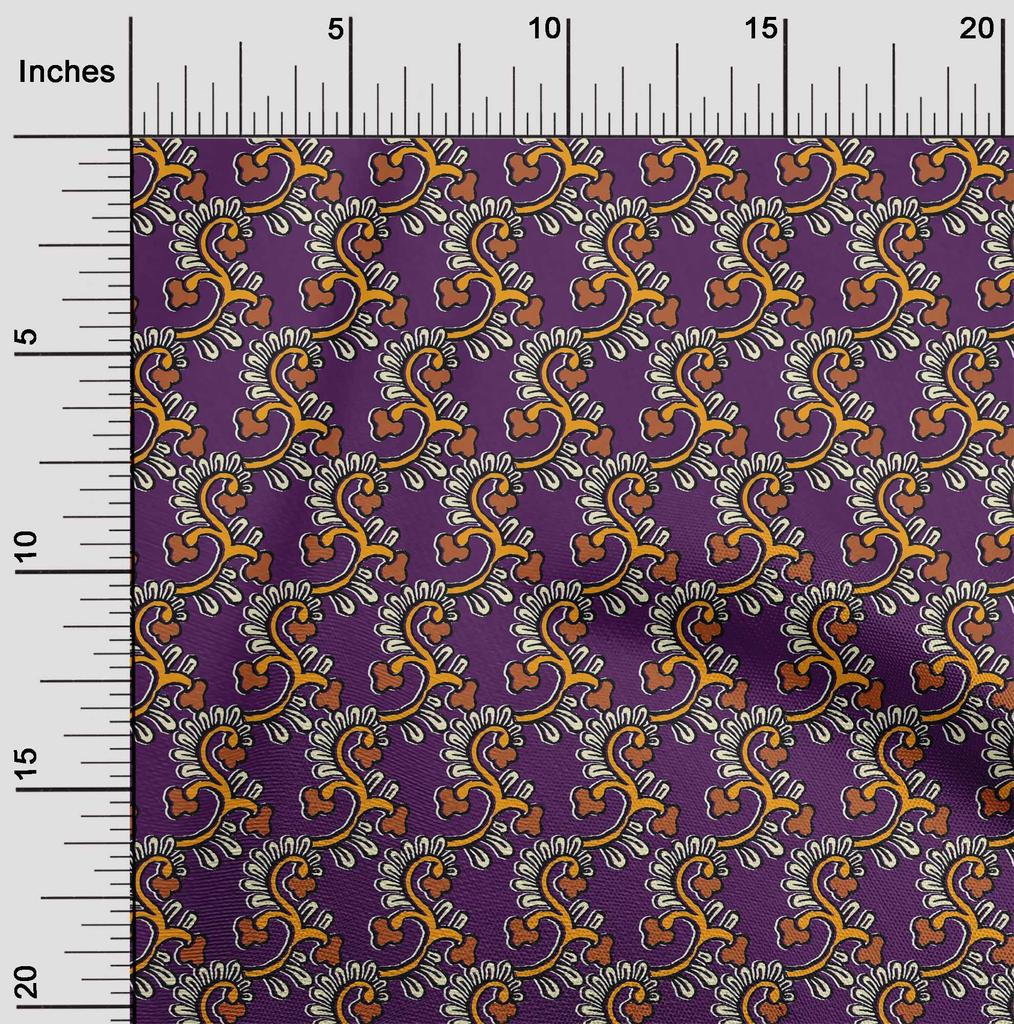 oneOone Cotton Flex Fabric Spiral & Floral Block Printed Craft Fabric BTY 40 Inch