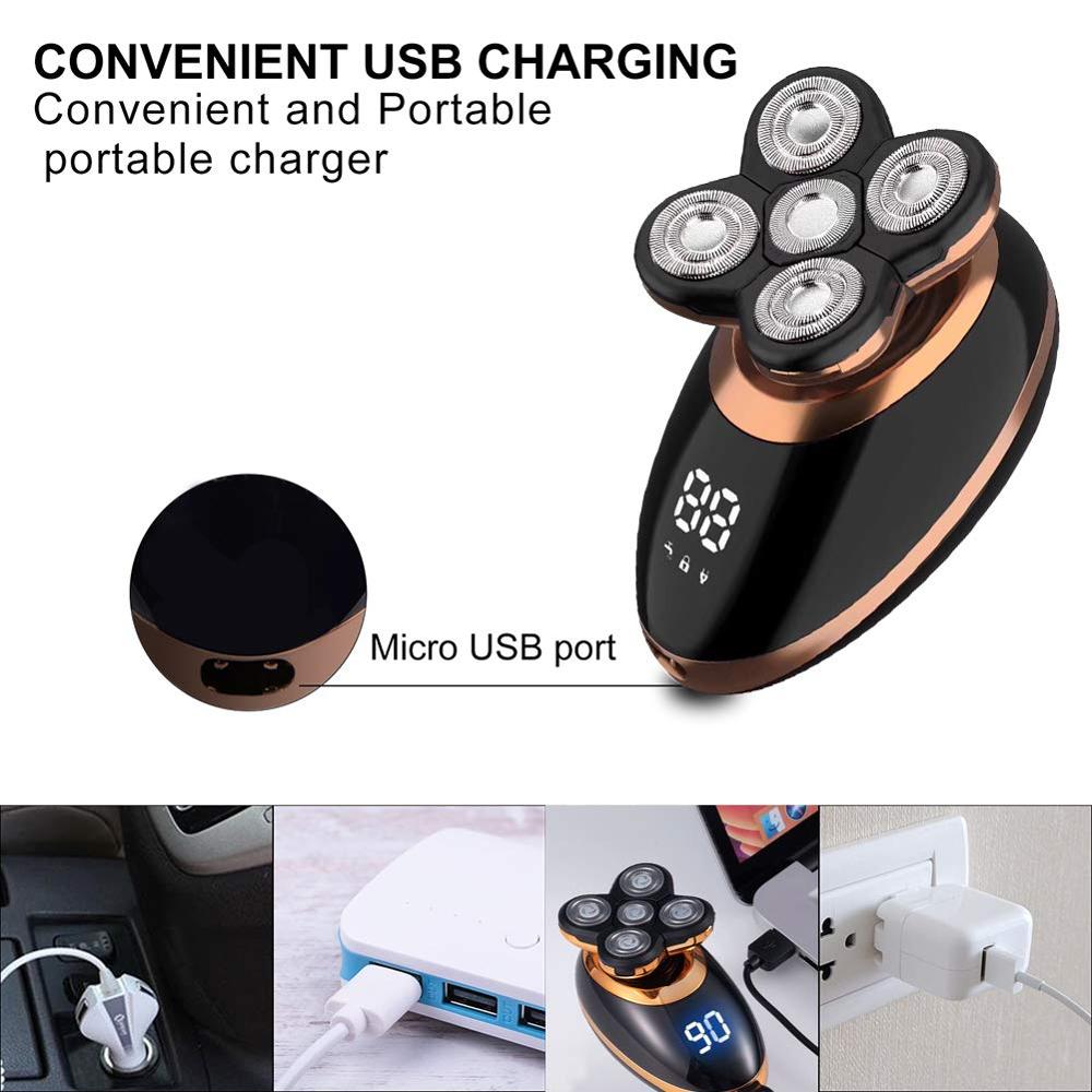 Elektrorasierer Elektrischer Rasierer Rotierender Bartschneider Wiederaufladbare Rasiermaschine für Männer Bartrasierer Wasserdicht 5 Klingen