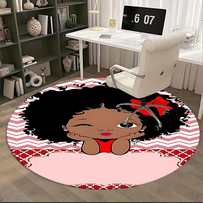 Charming Afro Girl Chair Mat Round Carpet for Home Decor, Office Use, and Gifts Suitable for Bedrooms, Living Roomss0276b