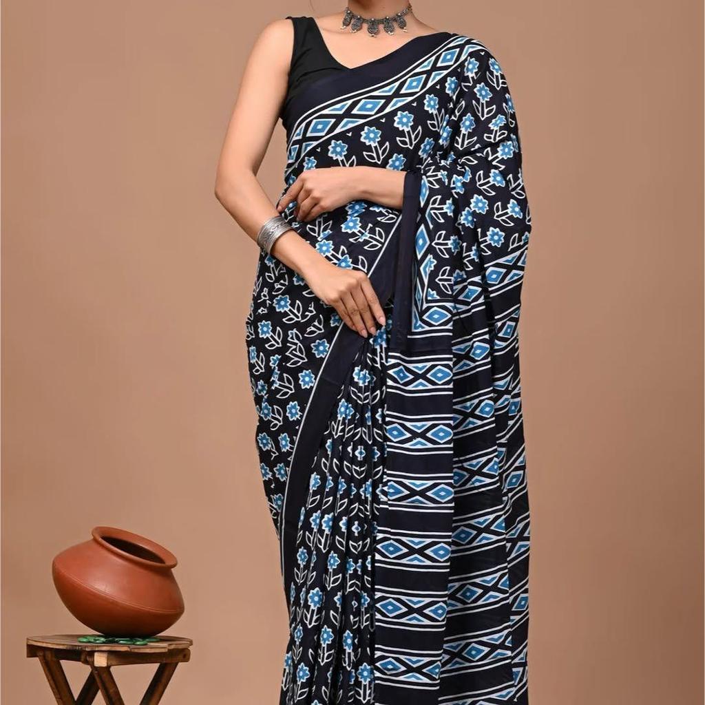 Schwerer Chanderi Baumwoll-Sari