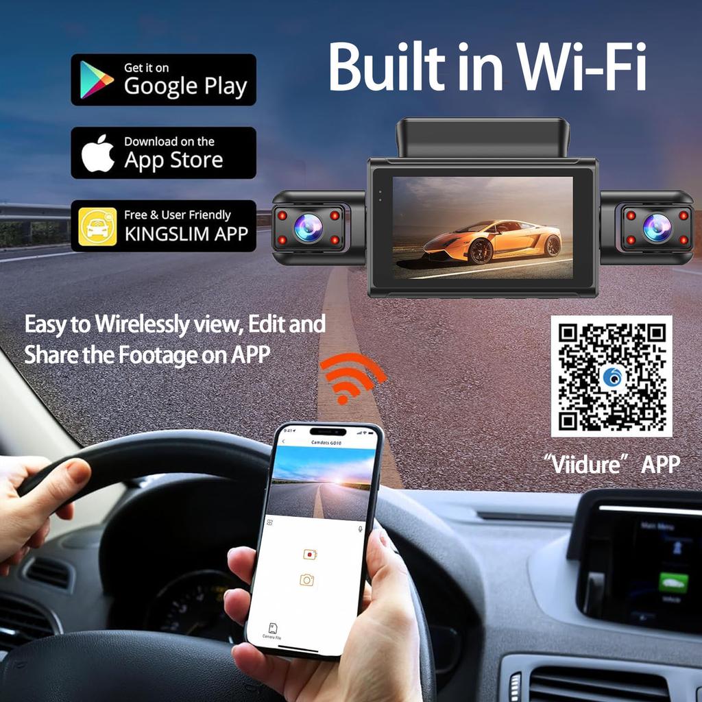 4-Channel 360 Degree Dash Cam For Cars WIFI APP Car DVR 2.5K 2560*1440P 4 Camera Lens Video Driver Recorder Rear View Camera