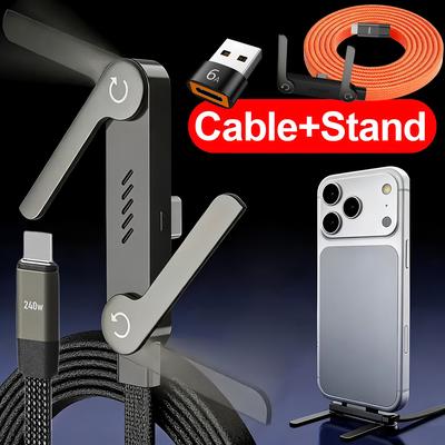 240W 2-in-1 Fast Charging Foldable Bracket Data Cable Type-C To Type-C USB To Type-C Data Wire with OTG Phone Stand