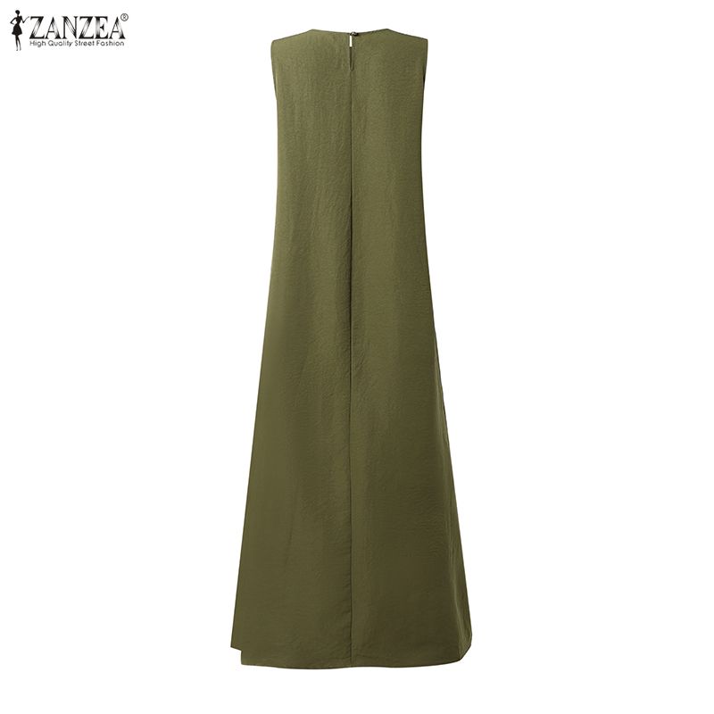 ZANZEA Women Casual Round Neck Print Loose Sleeveless Dress
