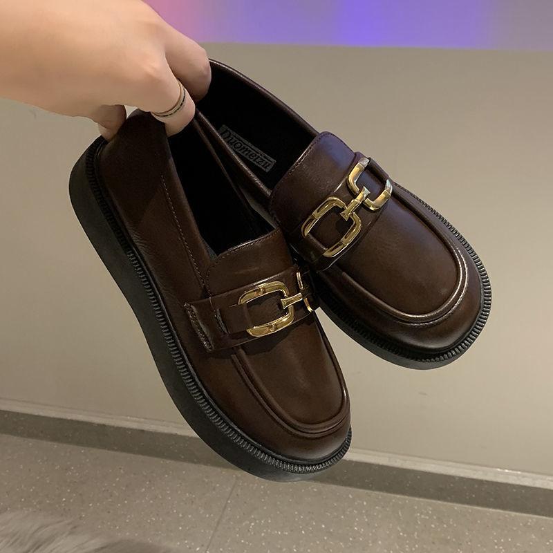 British style soft leather spring and summer small leather shoes women's 2025 new retro metal black single shoes small loafers