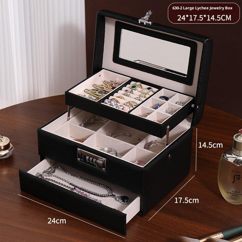 Minimalist High-end Jewelry Storage Box Pu Multi-layer Multi-function Large-capacity Jewelry Box with Mirror and Lock