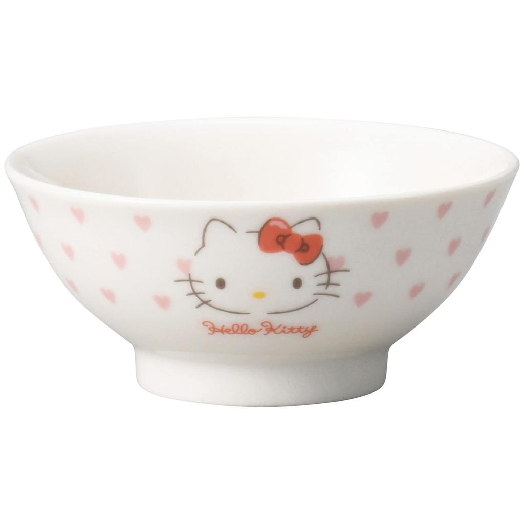 Kanesho Pottery (Kaneshotouki) Hello Kitty Rice Bowl, Children's Dishwasher and Microwave Safe, Kitty Merchandise, 10.5cm, Pink Heart Design, Made in