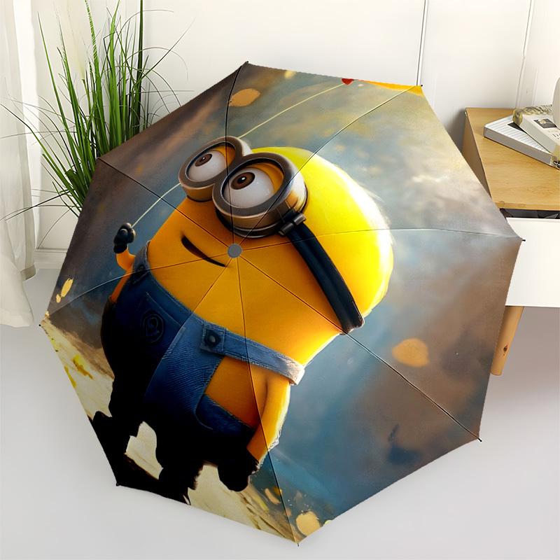 1pz Palloncino Minion Ombrello Pieghevole Automaticamente, Ombrello da Viaggio Compatto a 8 Stecche, Struttura Resistente in Plastica e Ferro134