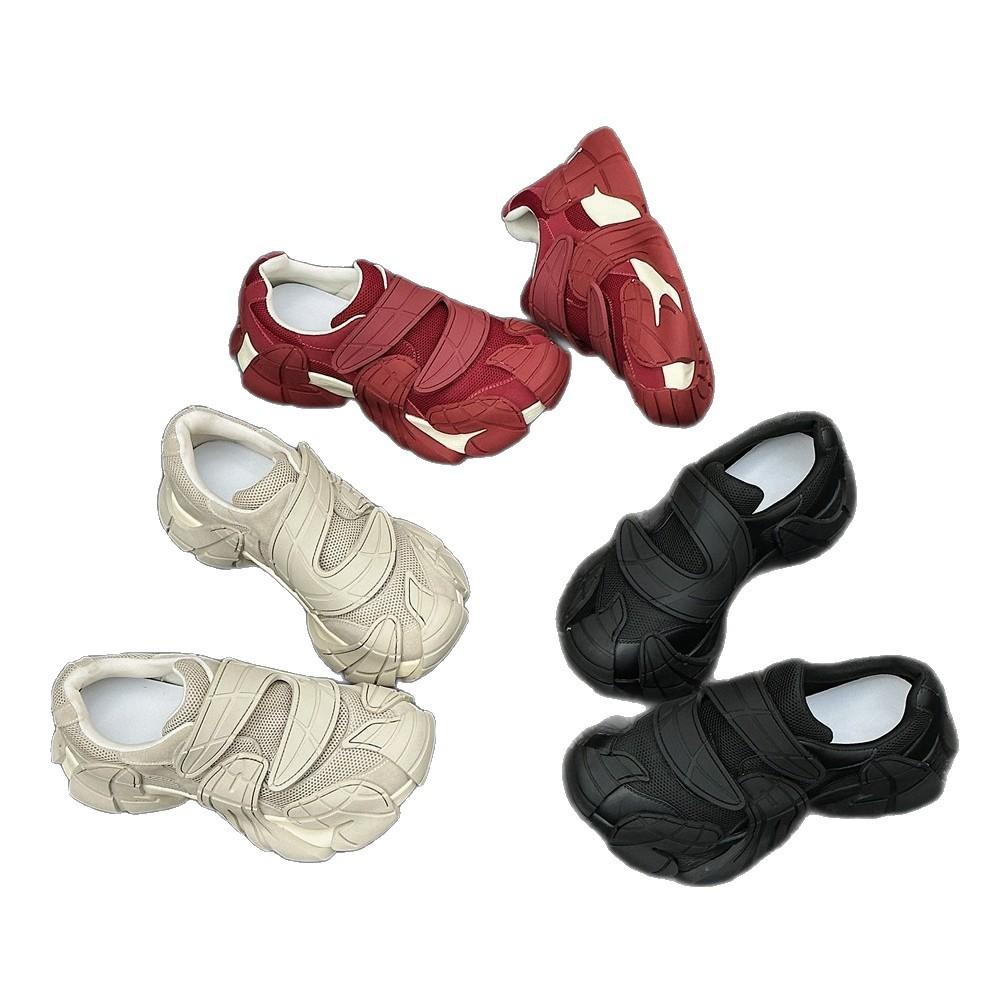 Leather casual sports big head mountaineering height increase small ins tide shoes mesh Velcro platform dad shoes women