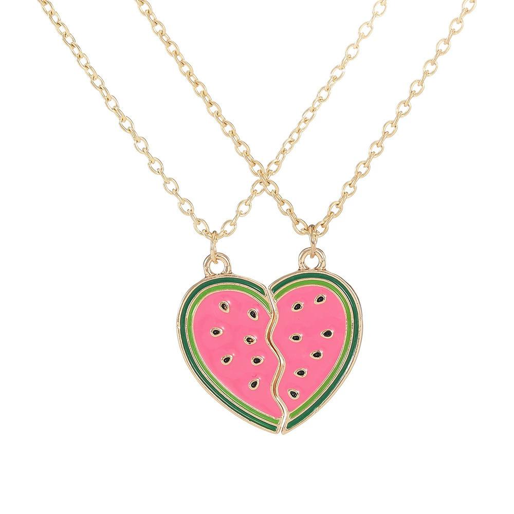 2pcs Cute Fruit Food Magnet Necklaces for Women Girls Kawaii Best Friends Sisters Pendant Chain BFF Friendship Jewelry Gifts