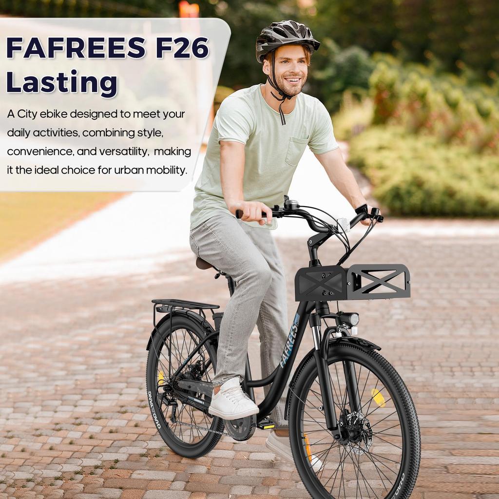 Electric Bicycle FAFREES F26 Lasting 250W Motor 36V20.3Ah Battery 26*1.95'' Tires 25km/h Max Speed 140km Range SHIMANO 7 Speed