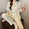 Women's Cloud Cotton Three-Piece Pajama Set - Spring/Summer Short-Sleeve Lapel Cardigan, Sweet Forest Girl Homewear Style
