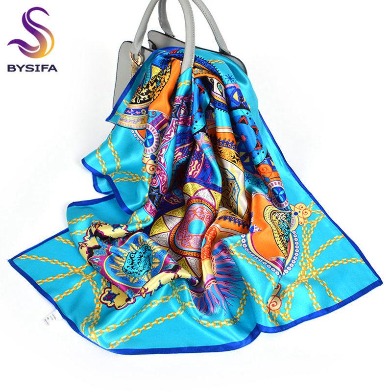 

100% Mulberry Silk Women Silk Scarf Shawl Printed Chain Pattern Brand Silk Muffler Large Air Condition Cape Kerchief