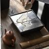 Charcoal Burnt Black Square Teapot Holder Water Storage Dry Brewing Table Tea Tray Jian Shui Zen Style Solid Wood