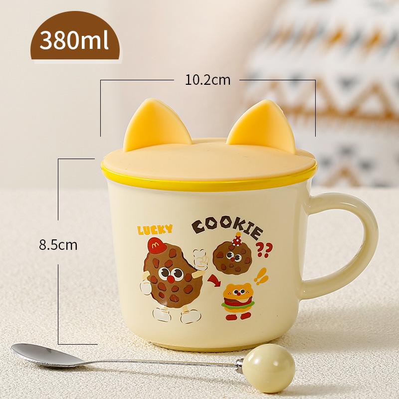 Niedliches Geschenk Keramiktasse Souvenirtasse Frauen Becher Cartoon Wassertasse Haushalt Kaffeetasse mit Deckel Löffel Kinder