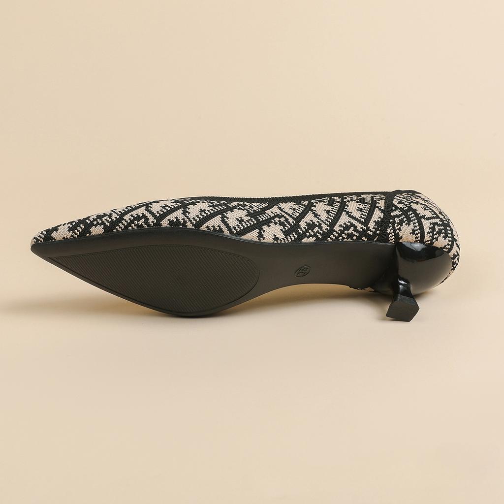 Women's Work Pumps Kitten Heels Shoes Pointed Toe Knit Comfortable Slip On Walking Shoes for Women Casual Dressy Shoes Party Office Low Heeled Shoes