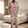 Men's Loose Fit Christmas Print Pajama Set with Button Down Top and Straight Leg Pants - Two Piece Holiday Sleepwear