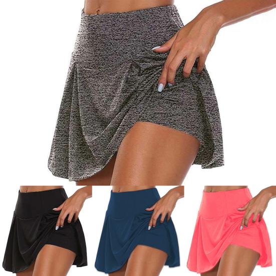 Shortsrock Unifarben Fake Zweiteiler Sommer Alleskönner Schlank Sportlicher Rock für Fitness