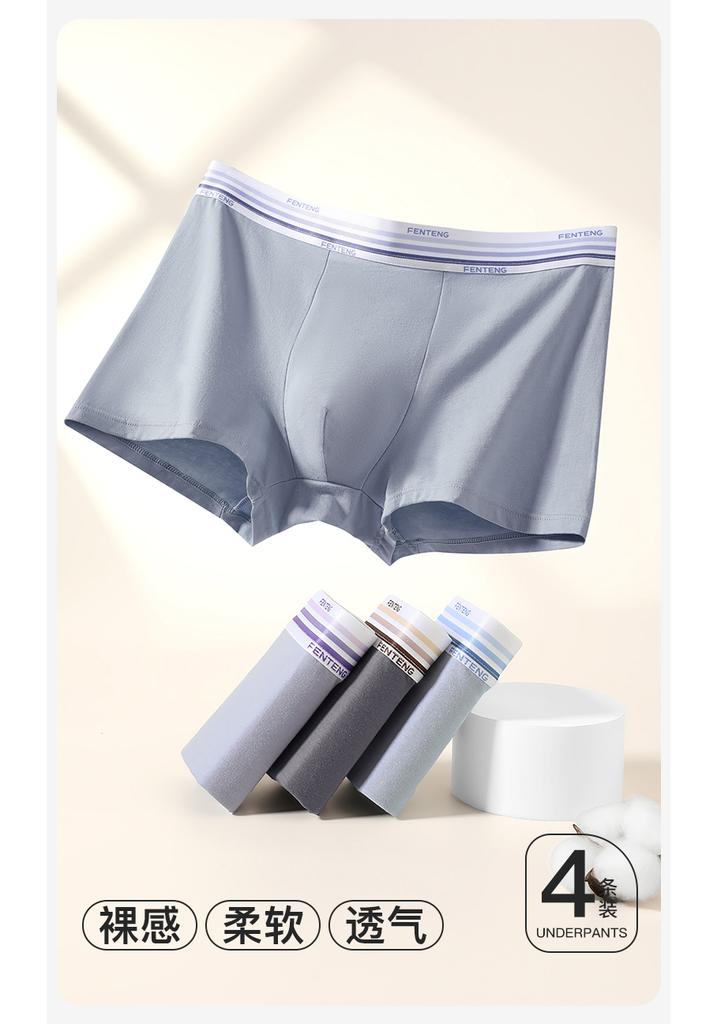 Fenteng [Xinjiang Cotton] 4-Pack Soft and Breathable Sports Flat Pants with Four Corners Shorts Men's Underwear