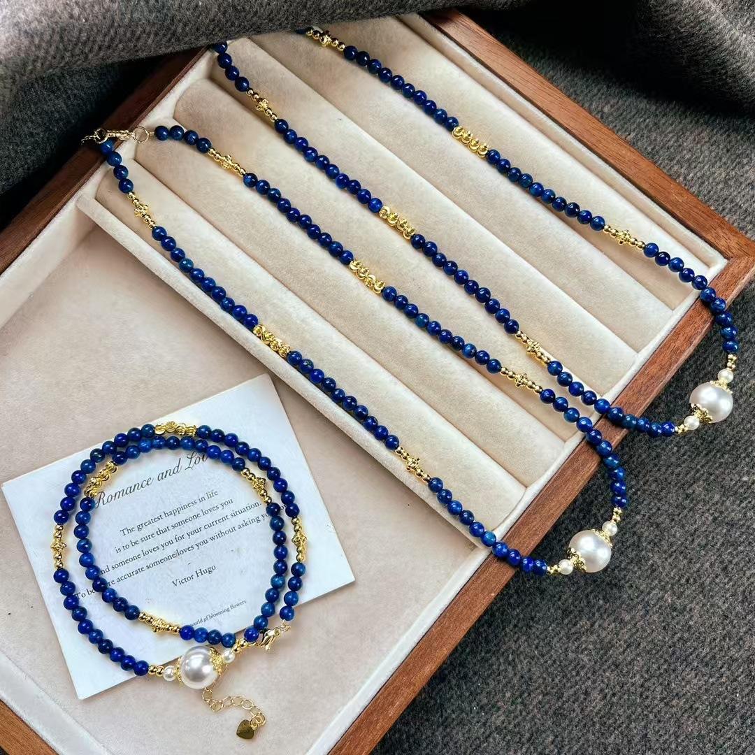 Vintage High Quality Natural Lapis Lazuli Clavicle Chain Design Necklace