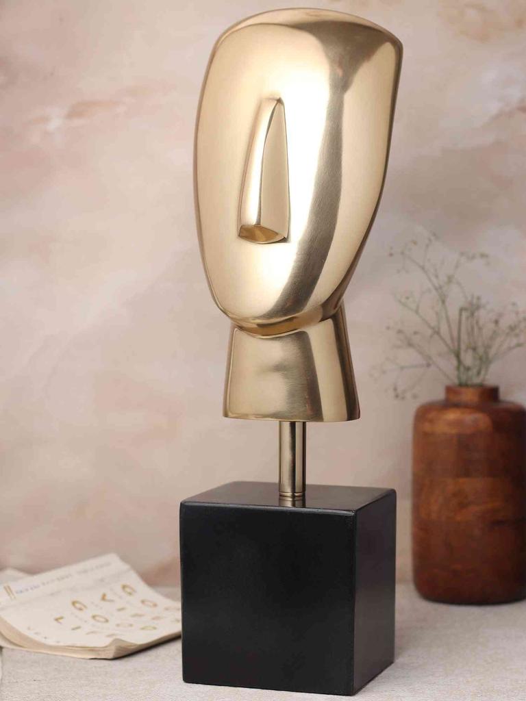 Marble Muse Visage In Gold with Black Marble | 15 x 11 x 47 cm