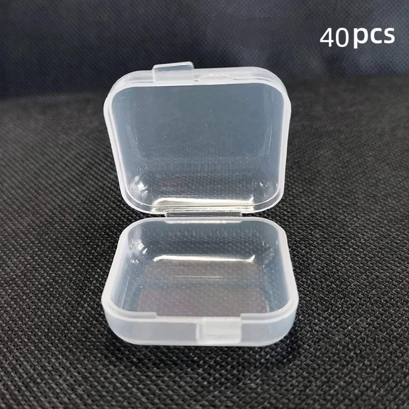 40pcs Mini Plastic Square Storage Containers with Hinged Lid Clear Jewelry Organizer for Earrings Rings Portable Pill Case Boxes