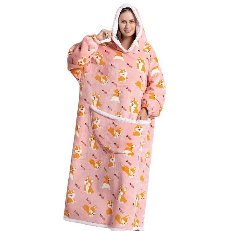 Kadın Kış Polar Kapüşonlu Bornoz Oversize Kollu Battaniye 140cm Dev TV Kapüşonlu Sweatshirtler Rahat Konforlu Sıcak