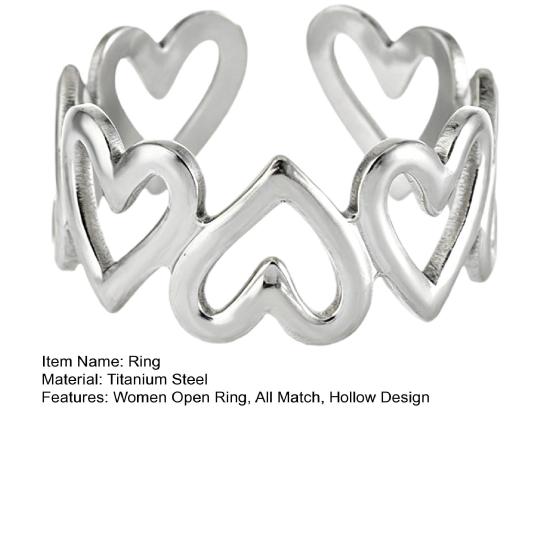 Women Adjustable Ring Anti-Oxidation Lightweight Comfortable Ring Hollow Heart Shape Exquisite Process Ring