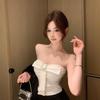 Summer New Pure Desire Bow Metal Decorative Splicing Tube Top Slim and Thin One-piece Top with Chest Pad Women