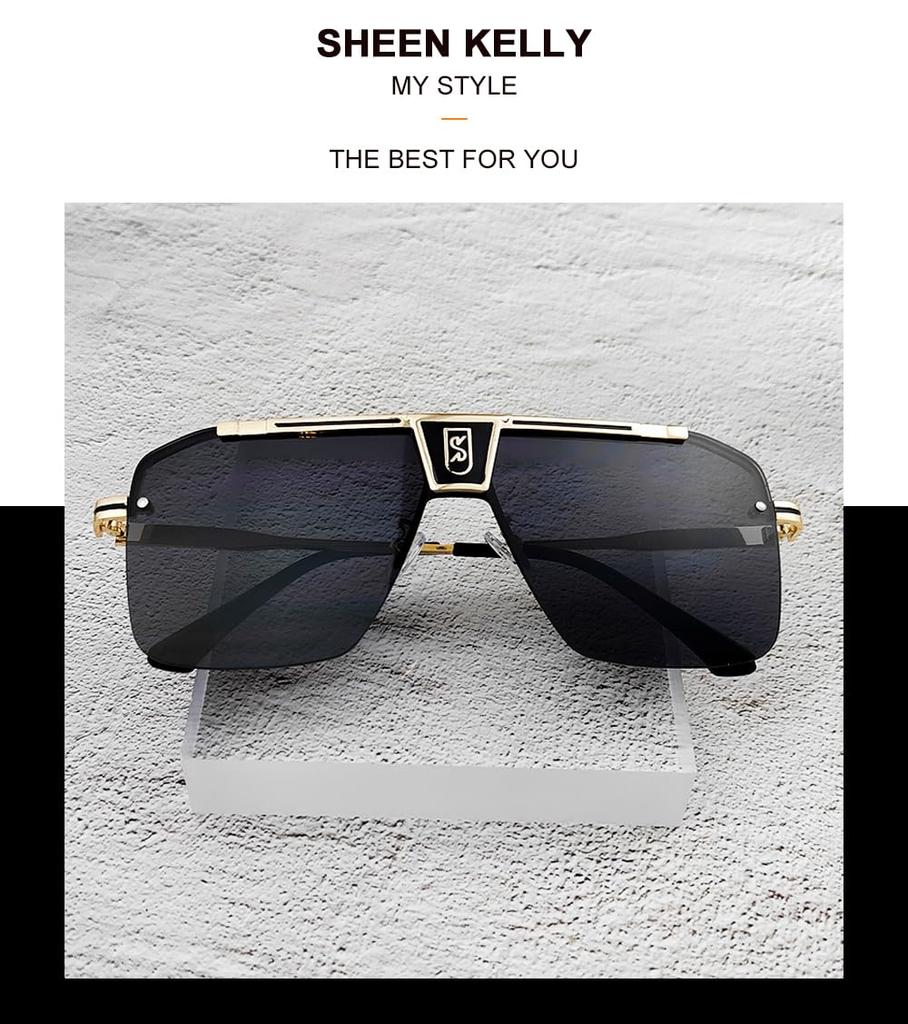 Retro Oversized Sunglasses for Men and Flat Vintage [SHEEN KELLY] Women, Square, Rimless, Top,