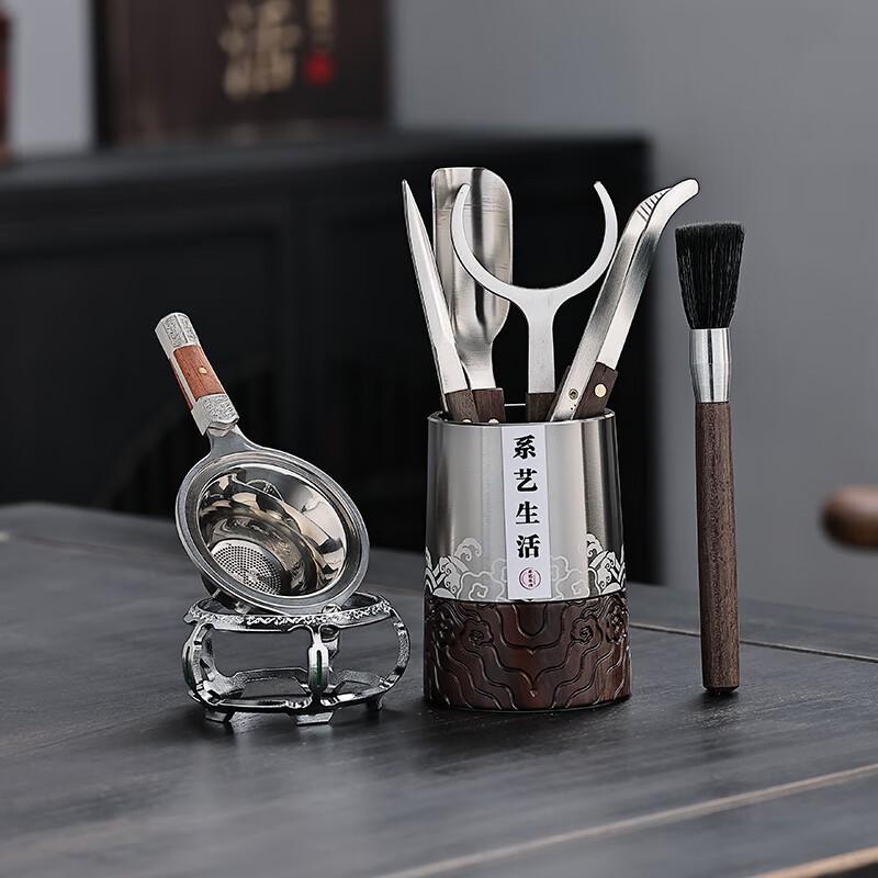 Wooden Tea Ceremony Tools Set Six Essential Accessories Kung Fu Making Home Use