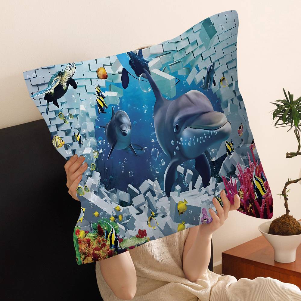 Ocean World Shark Area Pillow Covers Cartoon Sofa Decorative Home Double-Sided Printing Short Plush Cute Cushion Cover