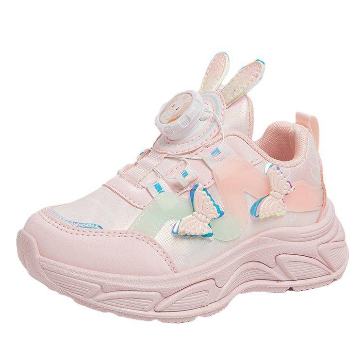 Children's casual shoes spring new girl sports shoe knob buckle kids shoe three-dimensional butterfly girl shoes zapatillas niña