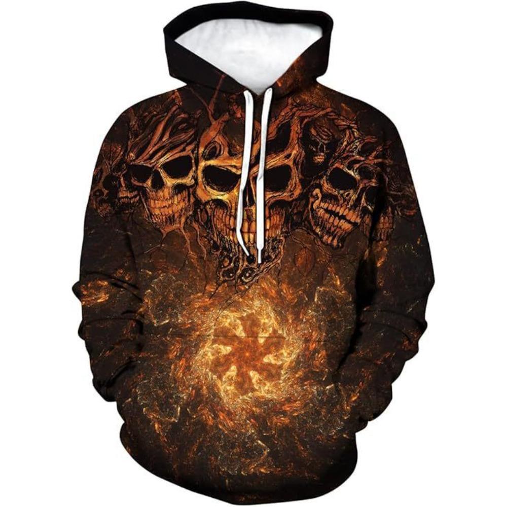 Autumn Winter Creative Skull 3D Digital Printed Men's Loose Fitting Pullover Hoodies Fashionable Long Sleeved Hoodies