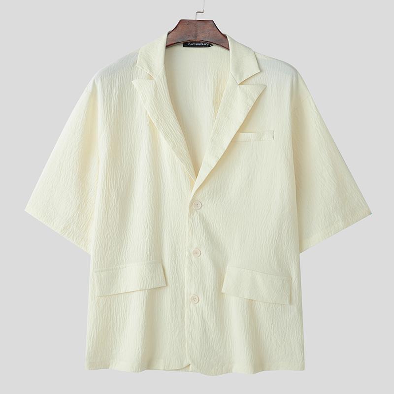 

INCERUN Oversized Men Lapel Neck Short Sleeve Buttons Up Texture Casual Summer Shirts 4XL абрикосовый