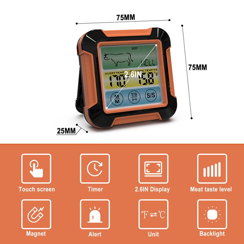 Digital Food Thermometer Kitchen BBQ Baking Thermometer Oven Meat Thermometer Stainless Steel Probe Alarm Timer Cooking Tools