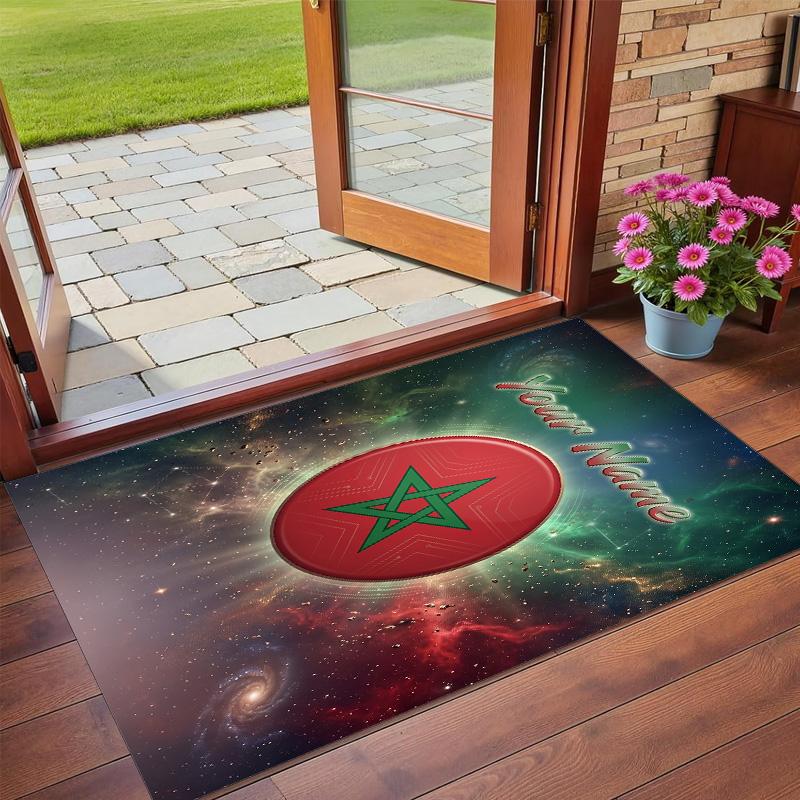Crystal Velvet Rug Custom Name Text, Soft Non Slip Floor Mat Home DecorMorocco Football