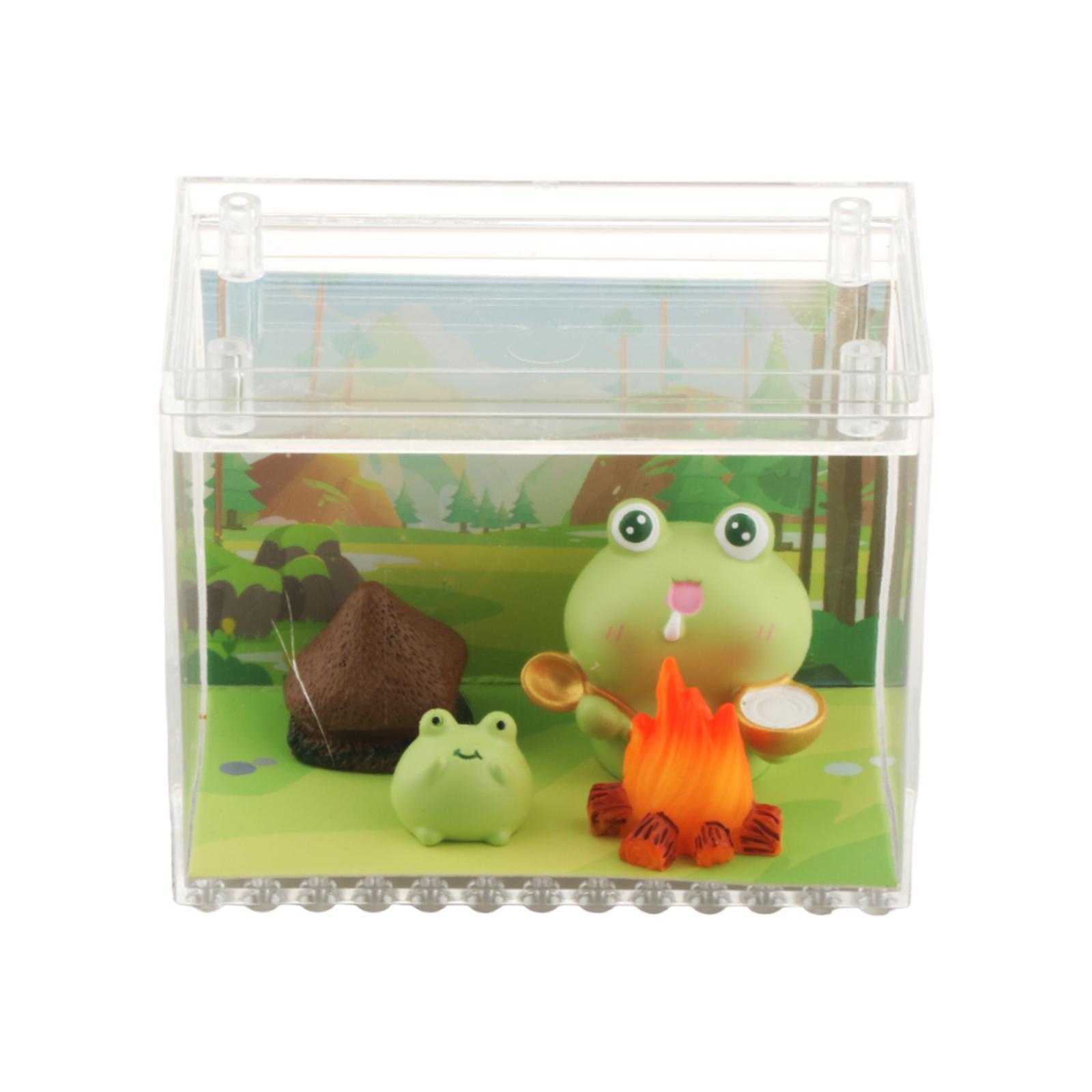 Miniature Frog Figurines with Acrylic Box Collectibles Collection Animal