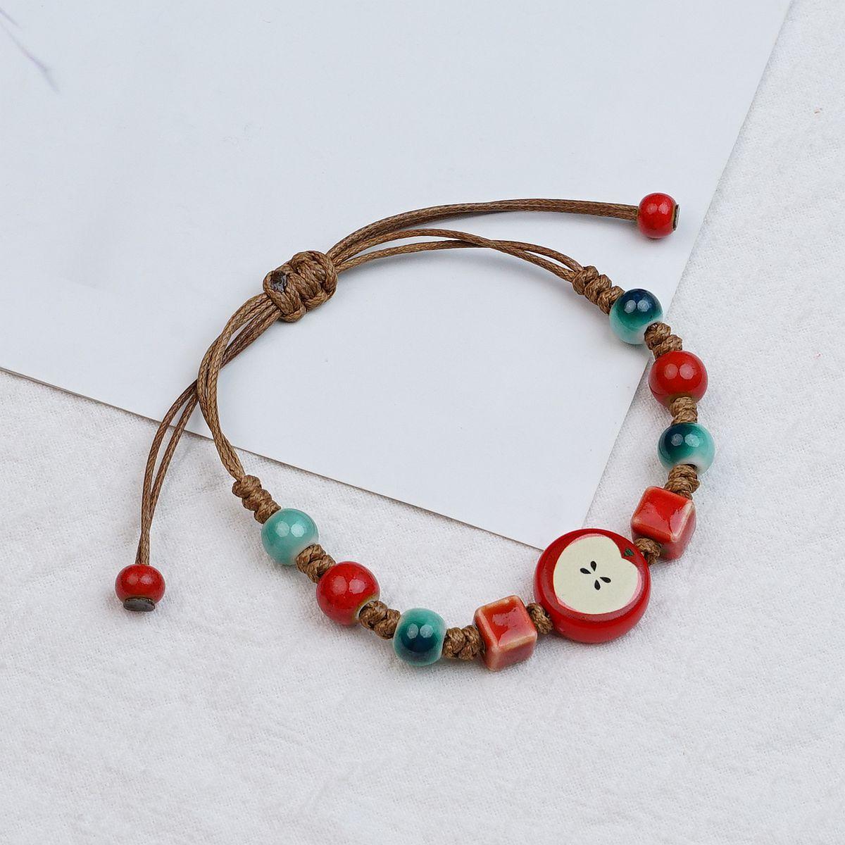 Керамический браслет с бусинами маленький свежий яблоко этнический стиль простой браслет лето