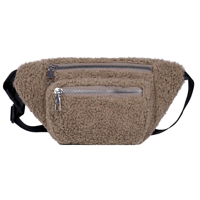 Sacs de taille en peluche d'hiver pour femmes Mode Motif léopard Sac de poitrine Double fermeture éclair Sacs ceinture Banane pour hanches féminine
