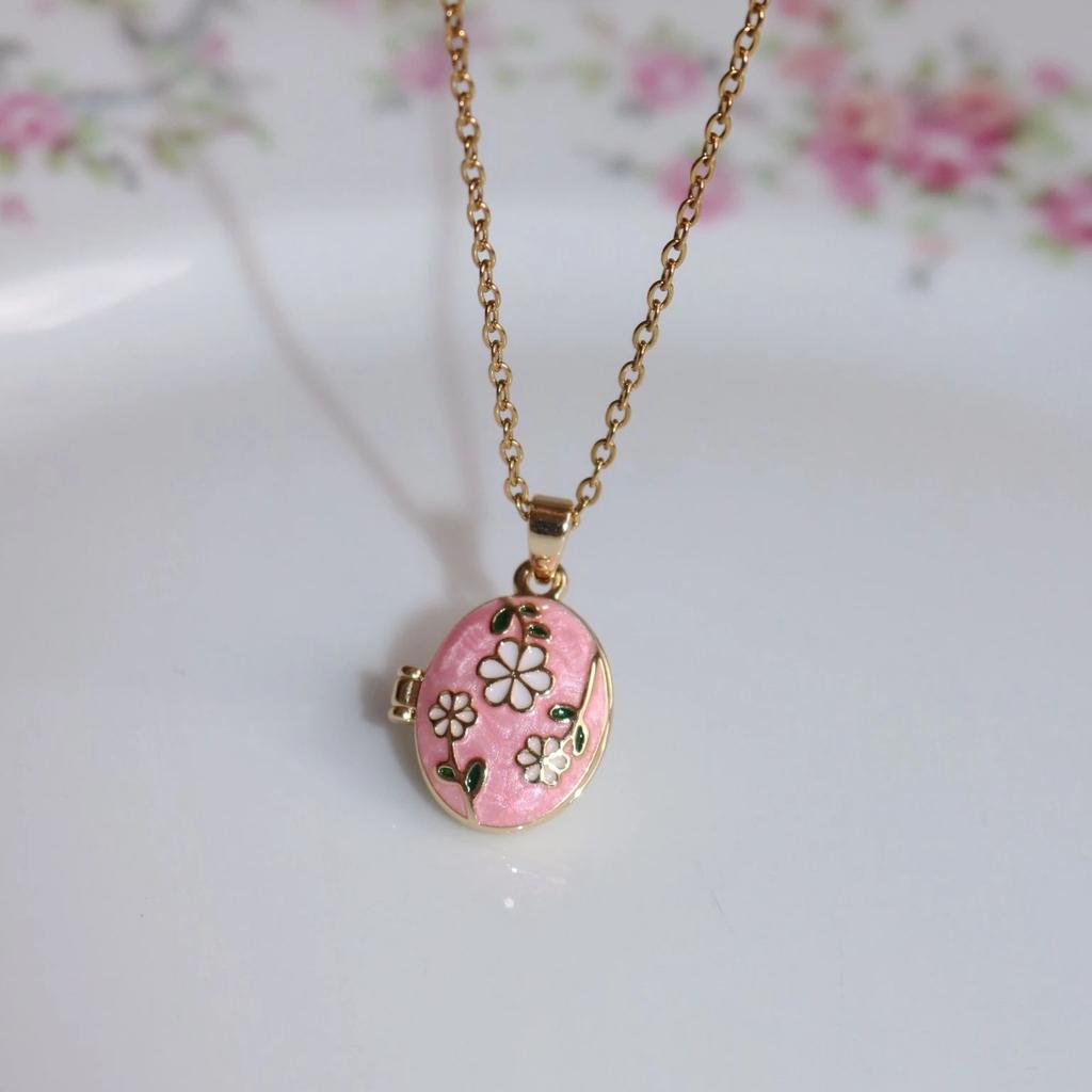 Vintage Enamel Flower Oval Openable Pendant Necklace Fashion Stainless Steel Photo Frame Charms Collar Jewelry Memorial Gift