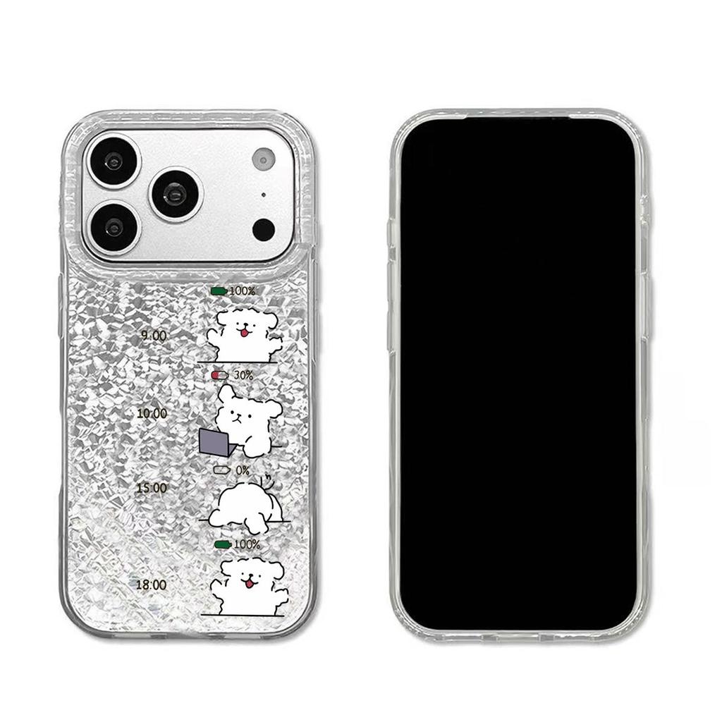 Phone Case for iphone 13 Air 15 XS Max 14 XR 16 Plus 11 17 Pro 12 18 Pro Max Daily Puppy Routine Silver Cracked Texture Shockproof Cover