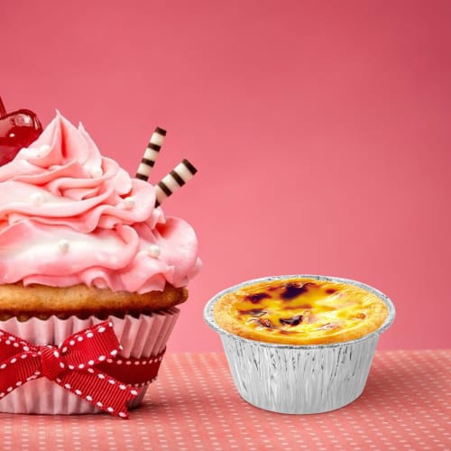 NOLITOY Moldes Desechables de Aluminio para Tarta, 110ml, Resistentes al Calor, Aptos para Horno, Juego de 100, Cápsulas para Magdalenas, Moldes para Hornear, Moldes para Pastel, Cápsulas para Hornear, Ba de Tamaño Bocadillo