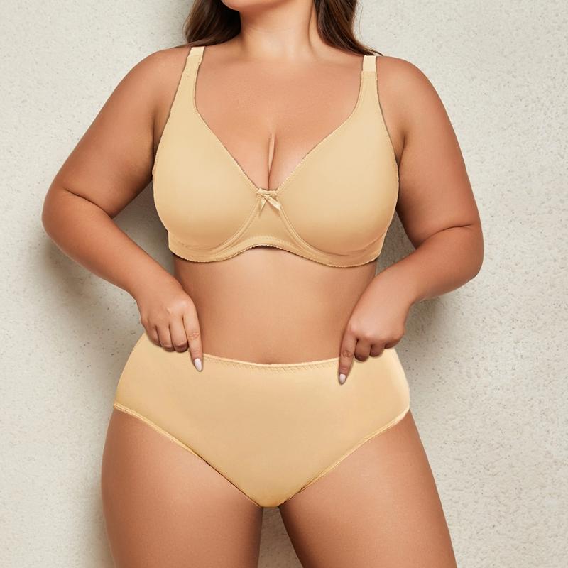 Plus Size Lingerie Set for Women Big Size Wired Underwear Set Plain Unlined Thin Bra and Panty Set 85C-110D