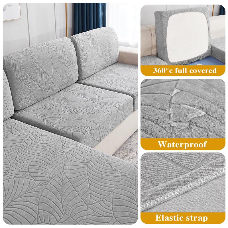 Water Resistant Seat Cushion Cover Elastic Grey Sofa Cover Furniture Protector For Pets Kids Removable